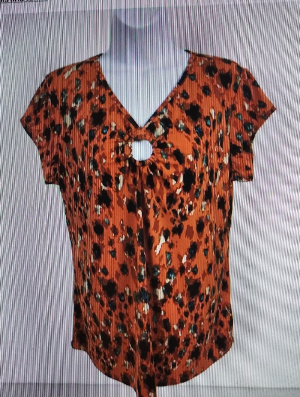 Cato Burnt Orange Keyhole V-Neck Printed Tunic. Sz. 14/16 W
